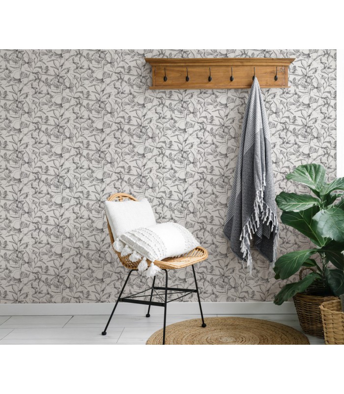 Papier peint Erismann - La Terrasse floral - noir et blanc - 1051915