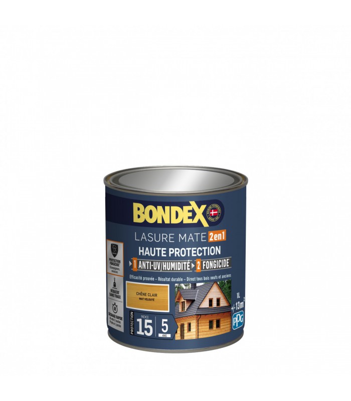 Bondex Lasure 2 en 1 Haute Protection – Anti UV/ Anti Humidité – Fongicide - Finition Mat velouté