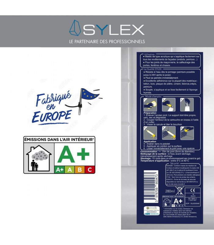 Mastic Joints et Fissures spécial façade 280ml SYLEX Exterior MAE 405