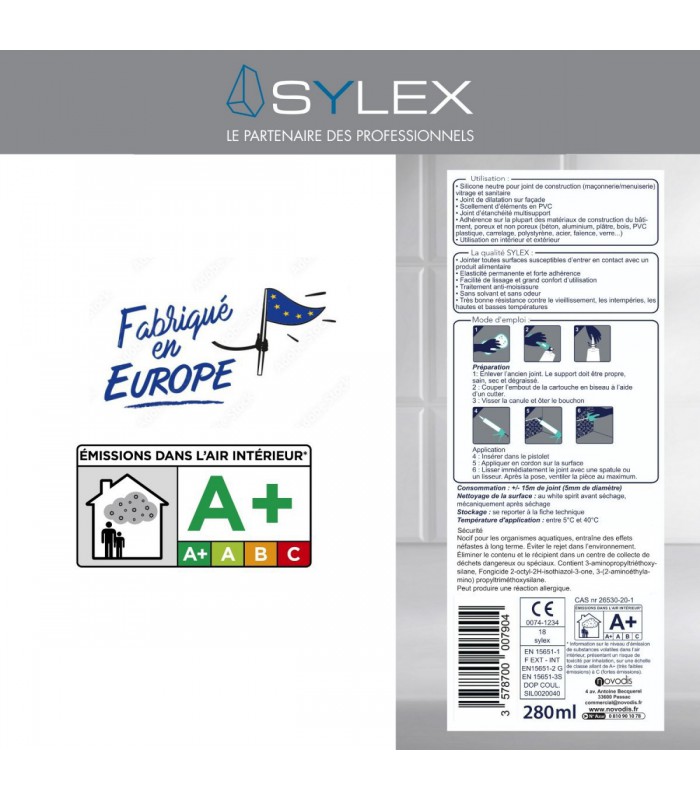 Mastic Sylex SX 640 Silicone 3 en 1 Silicone Tout 280ml