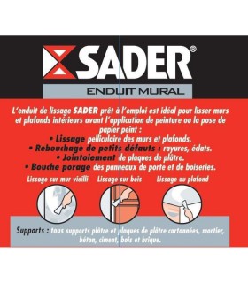 Enduit de lissage Sader blanc prêt à l'emploi pour murs et plafonds