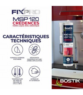 Bostik Mastic de fixation MSP 120 pour crédences 290 ml