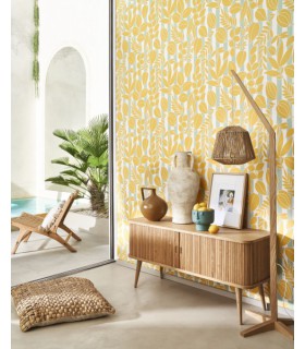 Papier peint  RAMATUELLE JAUNE CITRON - BLEU CIEL - Collection Échappée Belle - CASADECO - Réf.ECHA89822606