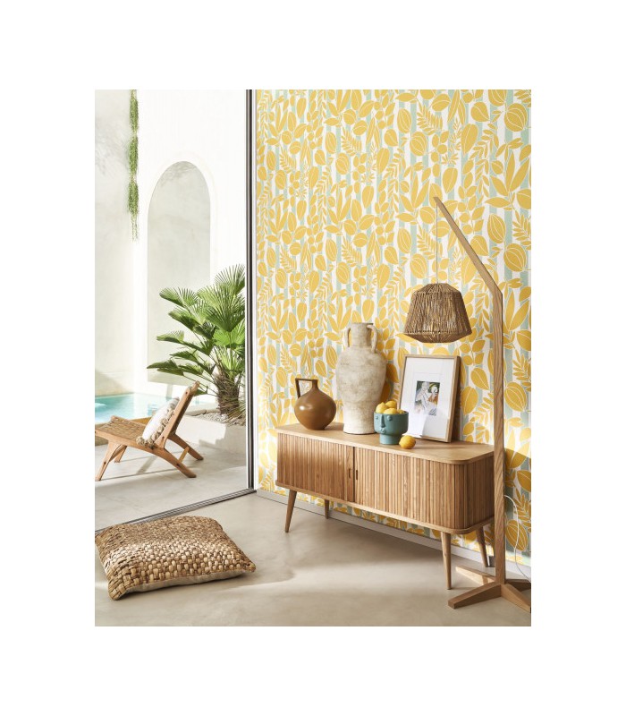 Papier peint  RAMATUELLE JAUNE CITRON - BLEU CIEL - Collection Échappée Belle - CASADECO - Réf.ECHA89822606