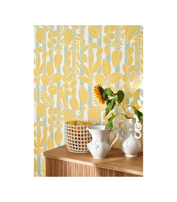 Papier peint  RAMATUELLE JAUNE CITRON - BLEU CIEL - Collection Échappée Belle - CASADECO - Réf.ECHA89822606