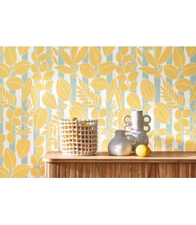 Papier peint  RAMATUELLE JAUNE CITRON - BLEU CIEL - Collection Échappée Belle - CASADECO - Réf.ECHA89822606