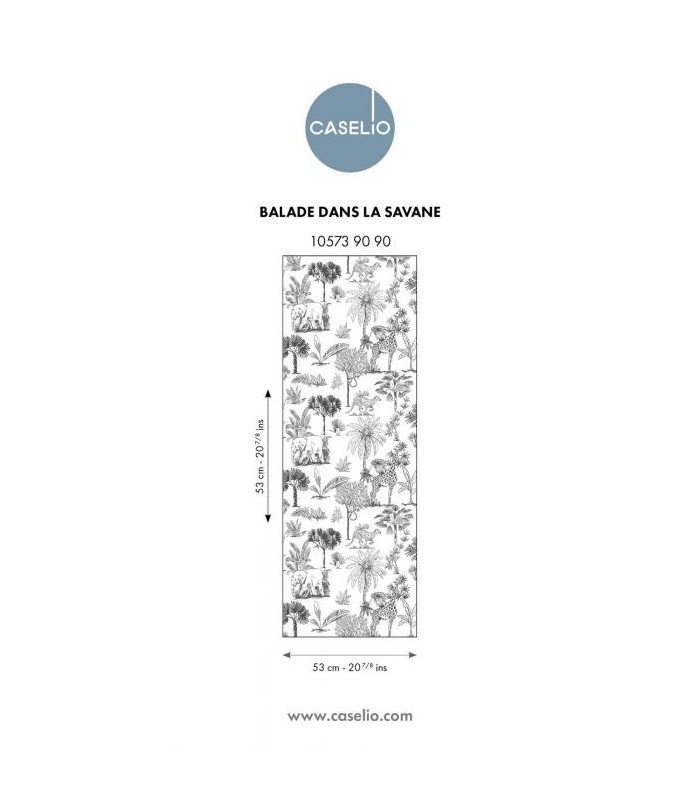 Papier Peint BALADE DANS LA SAVANE NOIR ET BLANC - Collection LES MINIS MONDES - CASELIO - Réf. MNM105739090