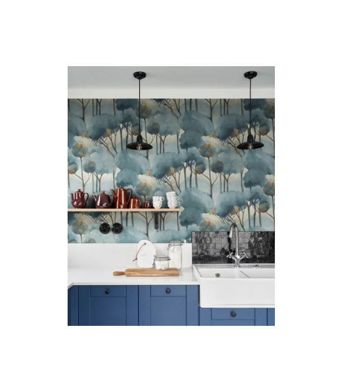 Papier Peint FORET DES LANDES BLEU ORAGE - Collection SENTIERS DES DUNES - CASADECO - Réf. SENT200926312