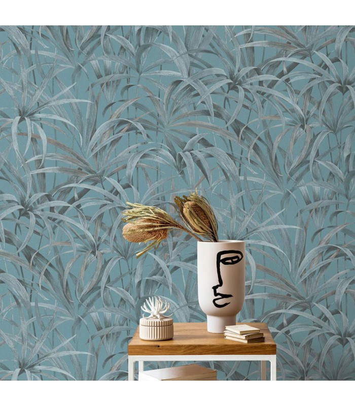 Papier Peint Vinyle Grainé sur Intissé Motif Palmier Bleu – Erismann - réf. 10213-18