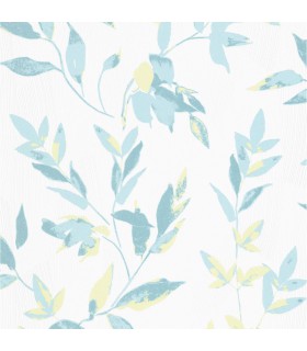 Papier peint vinyle expansé motif flore bleu et jaune Erismann réf. 10224-18