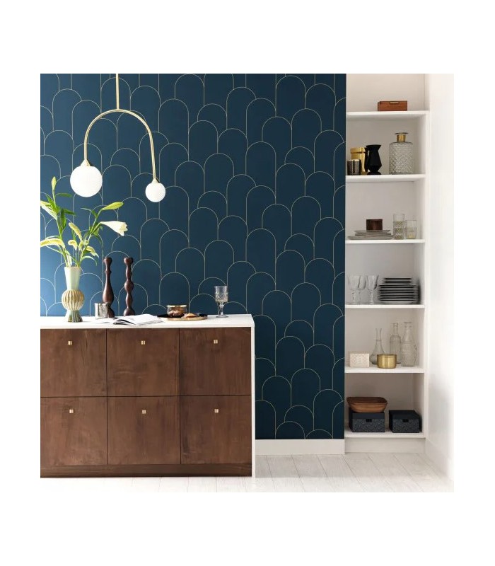 Papier peint Ornament BLEU NUIT DORÉ - Collection Élégance - CASELIO - Réf. ELC105281022