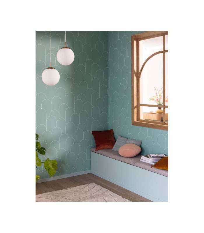 Papier peint Ornament VERT D'EAU et BLANC - Collection Élégance - CASELIO - Réf. ELC105287000