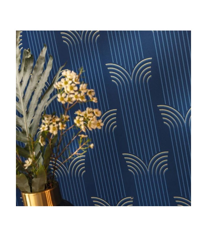 Papier peint Glamour BLEU OUTRE-MER DORÉ - Collection Élégance - CASELIO - Réf. ELC105296020