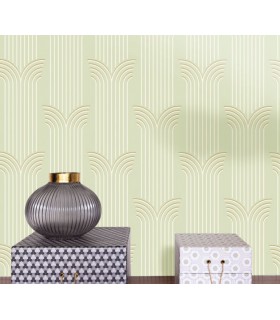 Papier peint Glamour VERT AMANDE DORÉ - Collection Élégance - CASELIO - Réf. ELC105297029