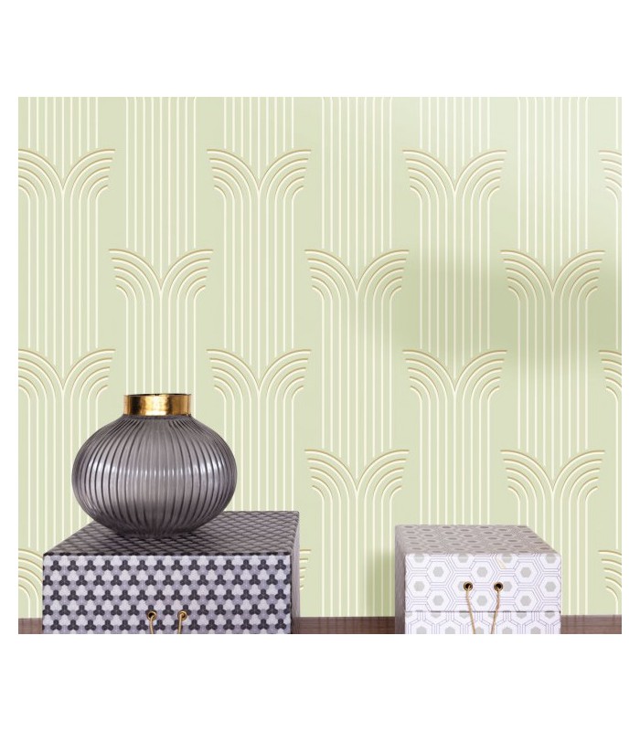 Papier peint Glamour VERT AMANDE DORÉ - Collection Élégance - CASELIO - Réf. ELC105297029