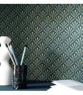 Papier peint Abundance BLEU CANARD DORÉ - Collection Élégance - CASELIO - Réf. ELC105306127