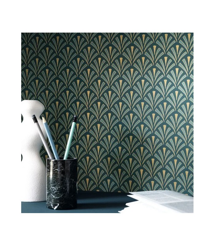 Papier peint Abundance BLEU CANARD DORÉ - Collection Élégance - CASELIO - Réf. ELC105306127