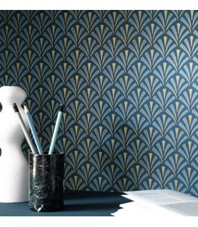 Papier peint Abundance BLEU NUIT DORÉ - Collection Élégance - CASELIO - Réf. ELC105306220