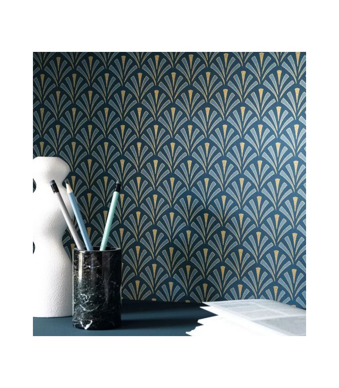 Papier peint Abundance BLEU NUIT DORÉ - Collection Élégance - CASELIO - Réf. ELC105306220