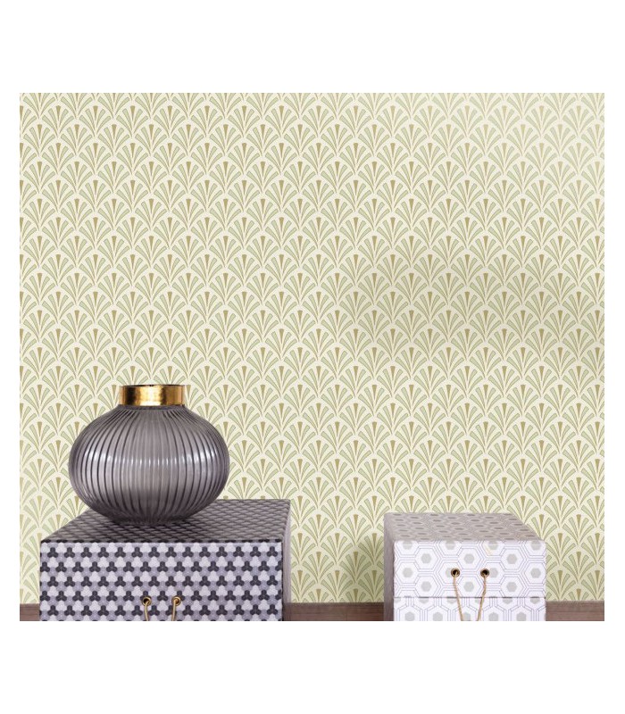 Papier peint Abundance VERT AMANDE DORÉ - Collection Élégance - CASELIO - Réf. ELC105307026