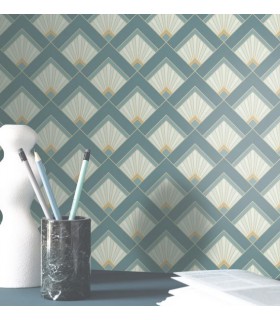 Papier peint Effervescence BLEU CANARD DORÉ - Collection Élégance - CASELIO - Réf. ELC105316162