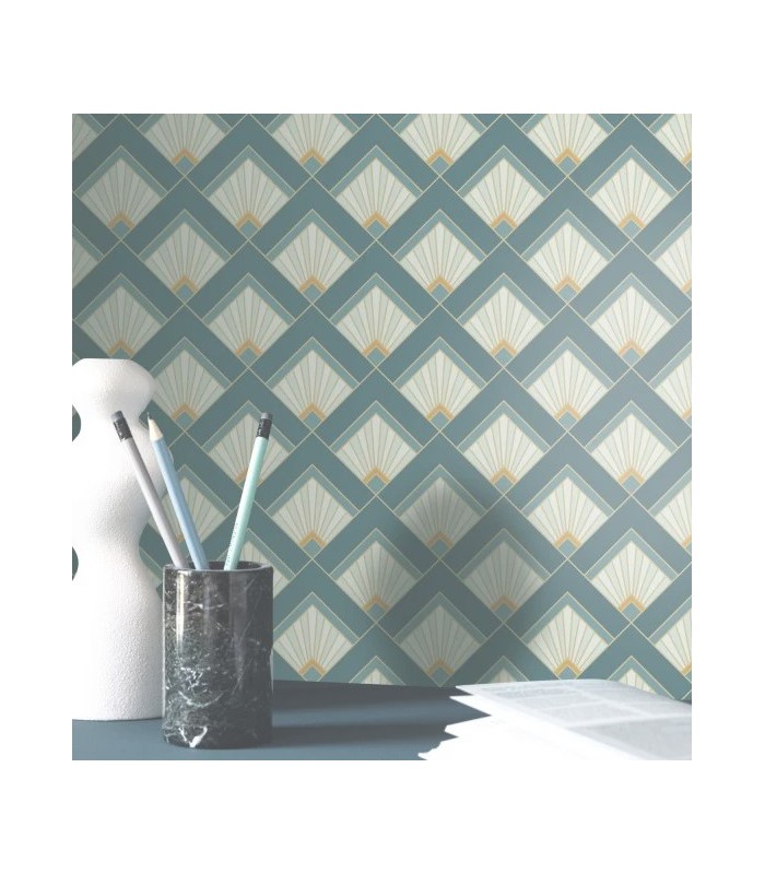 Papier peint Effervescence BLEU CANARD DORÉ - Collection Élégance - CASELIO - Réf. ELC105316162