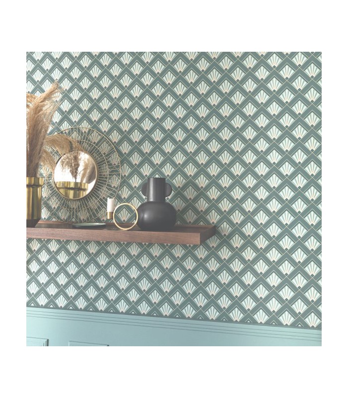 Papier peint Effervescence VERT ÉMERAUDE VIOLET DORÉ - Collection Élégance - CASELIO - Réf. ELC105317024