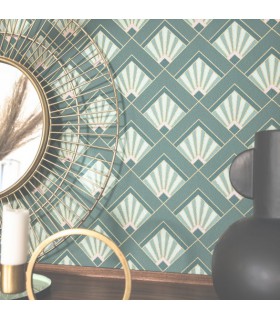 Papier peint Effervescence VERT ÉMERAUDE VIOLET DORÉ - Collection Élégance - CASELIO - Réf. ELC105317024