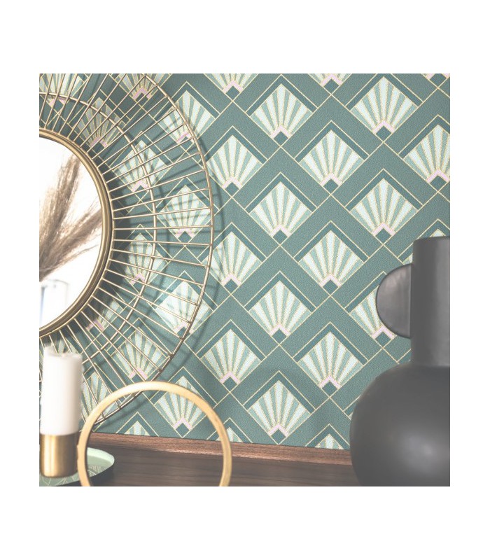 Papier peint Effervescence VERT ÉMERAUDE VIOLET DORÉ - Collection Élégance - CASELIO - Réf. ELC105317024