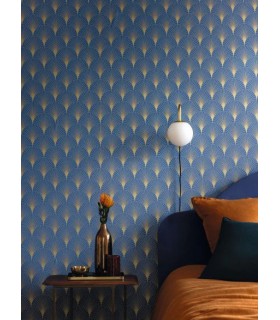 Papier peint Prosperity BLEU OUTRE-MER DORÉ - Collection Élégance - CASELIO - Réf. ELC105266021
