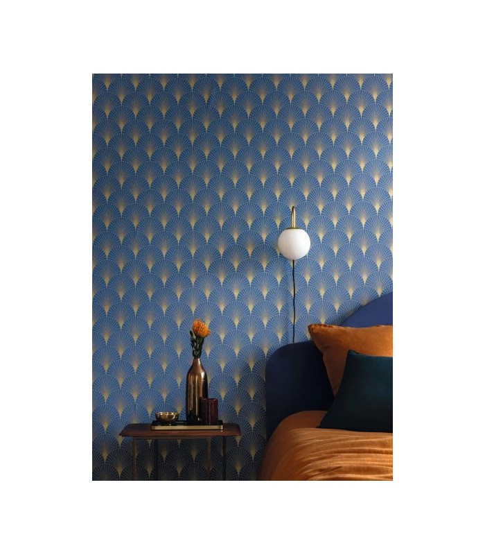 Papier peint Prosperity BLEU OUTRE-MER DORÉ - Collection Élégance - CASELIO - Réf. ELC105266021