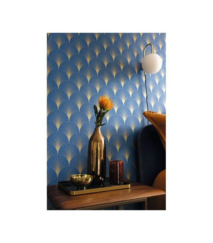 Papier peint Prosperity BLEU OUTRE-MER DORÉ - Collection Élégance - CASELIO - Réf. ELC105266021