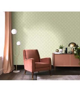 Papier peint Prosperity VERT AMANDE DORÉ - Collection Élégance - CASELIO - Réf. ELC105267023