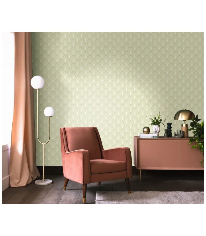 Papier peint Prosperity VERT AMANDE DORÉ - Collection Élégance - CASELIO - Réf. ELC105267023