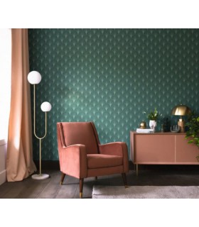 Papier peint Prosperity VERT ÉMERAUDE DORÉ - Collection Élégance - CASELIO - Réf. ELC105267129