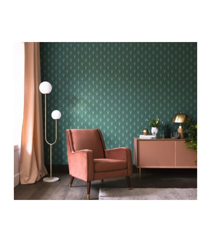 Papier peint Prosperity VERT ÉMERAUDE DORÉ - Collection Élégance - CASELIO - Réf. ELC105267129