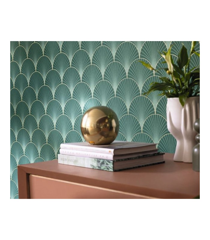Papier peint Prosperity VERT ÉMERAUDE DORÉ - Collection Élégance - CASELIO - Réf. ELC105267129