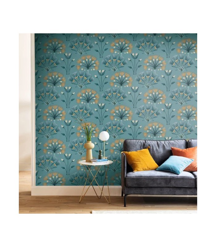 Papier peint Majestic BLEU CANARD DORÉ - Collection Élégance - CASELIO - Réf. ELC105276012