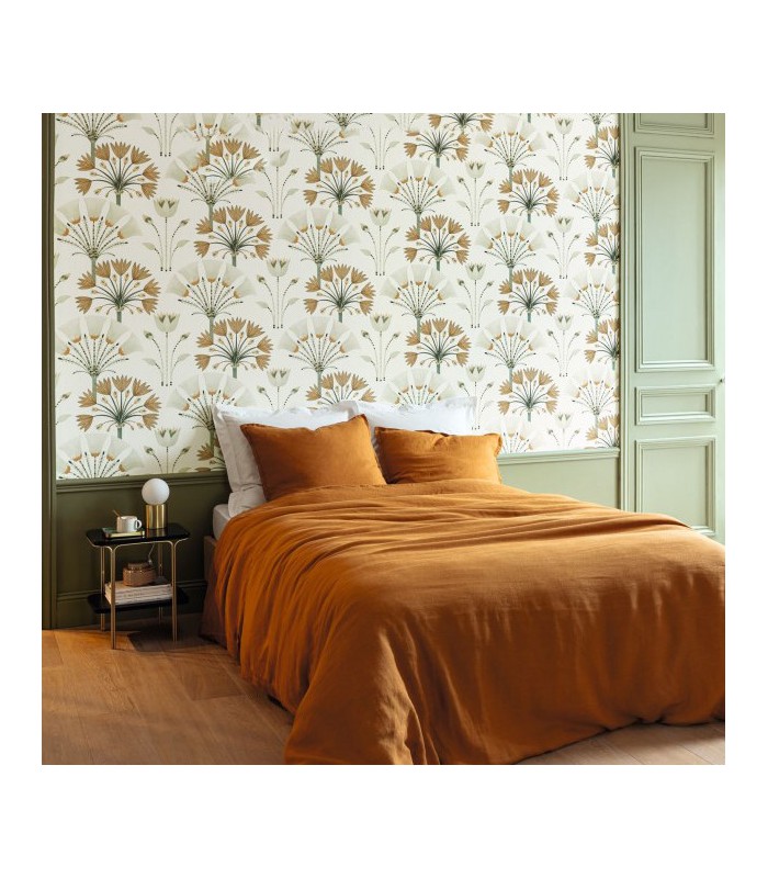Papier peint Majestic VERT AMANDE DORÉ - Collection Élégance - CASELIO - Réf. ELC105277029