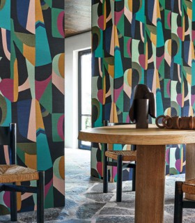 Papier Peint Vinyle sur Intissé Assemblage Blanc/ Multicolore – L’Atelier de Casamance - réf. 75460508 