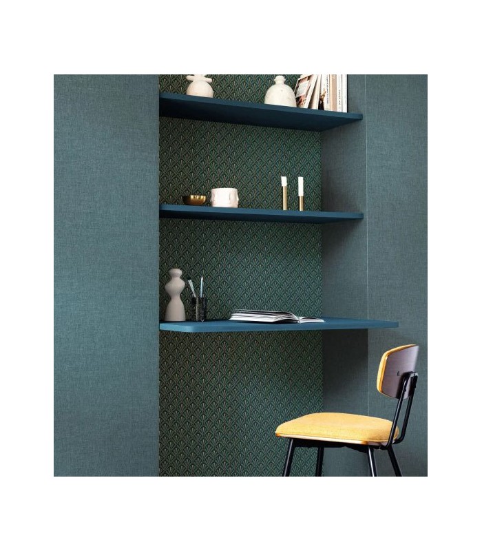 Papier peint Uni métallisé BLEU CANARD DORÉ - Collection Élégance - CASELIO - Réf. ELC103236120