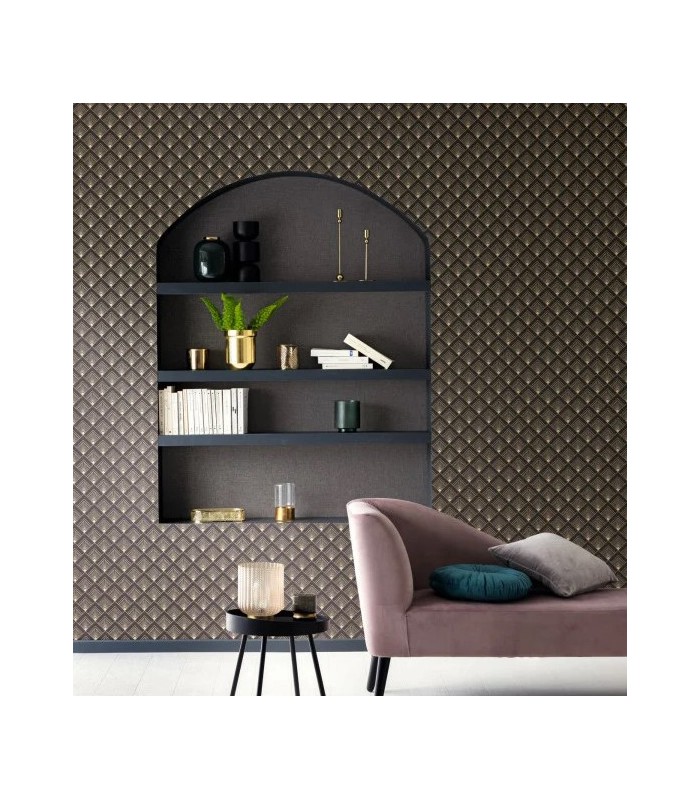 Papier peint Uni métallisé NOIR DORÉ - Collection Élégance - CASELIO - Réf. ELC103239022