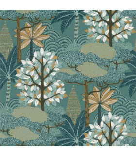 Papier peint intissé tropical Marakanda Casamance anthracite et grenat 75380304