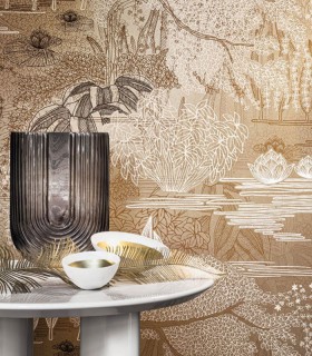 Papier Peint Intissé Jasmin Grège/ Vert Argile – Square Jasmin de Casamance - réf. 75680100