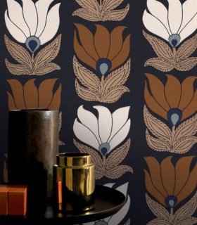 Papier Peint Intissé Dauphine Blanc/ Doré – Square Jasmin de Casamance - réf. 75690610