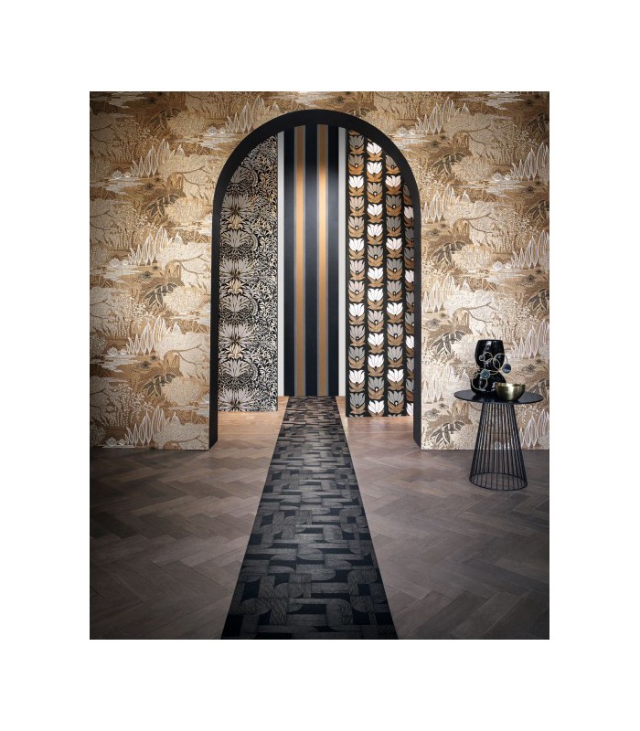 Papier Peint Intissé Chardon Blanc/ Doré – Square Jasmin de Casamance - réf. 75733160