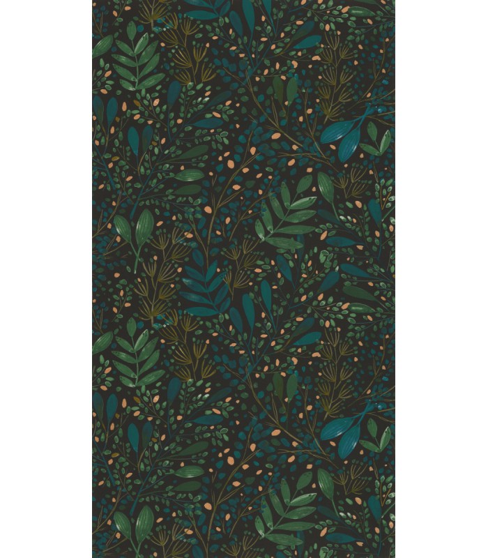 Papier peint Joy Vert Bleu et Or sur Fond Noir - Collection Green Life 2 - CASELIO - Réf.  GNL2101697692