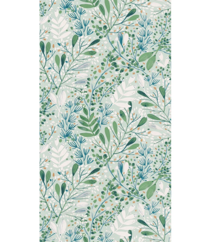 Papier peint Joy Bleu et Or sur Fond Vert d'Eau - Collection Green Life 2 - CASELIO - Réf.  GNL2101697672