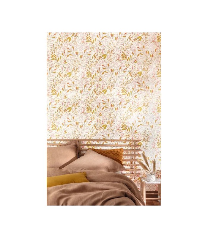 Papier peint Joy Rose Or sur Fond Blanc - Collection Green Life 2 - CASELIO - Réf.  GNL2101694002