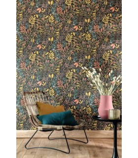 Papier peint Joy Rose Ocre sur Fond Noir - Collection Green Life 2 - CASELIO - Réf.  GNL2101694129
